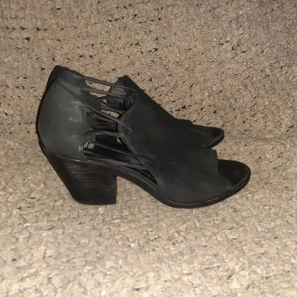 EILEEN FISHER -Nikki-Peep Toe-Block Heel-Black Nubuck Leather-Sz 9-Excellent - Picture 4 of 9